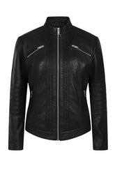Women's Stand Collar Genuine Leather Motorcycle Jacket