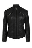 Women's Stand Collar Genuine Leather Motorcycle Jacket