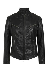Women's Petite Black Genuine Leather Motorcycle Jacket