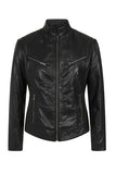 Women's Petite Black Genuine Leather Motorcycle Jacket
