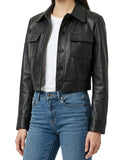 Freddie Women’s Black Harrington Cropped Real Leather Jacket