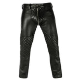 Men's Black Biker Style Leather Chaps with Quilted Padding