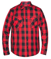 Men's Black & Red Flannel Shirt with Reflective Skull Back Print