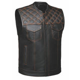 Men's distressed genuine leather vest with diamond shoulder stitching by SOVR Leather
