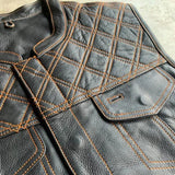 Men's distressed genuine leather vest with diamond shoulder stitching by SOVR Leather