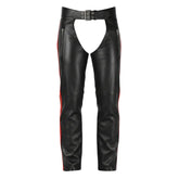 Men's genuine leather motorcycle riding chaps with adjustable waist and full-length side zippers by SOVR Leather