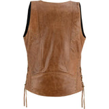 Women's Brown Genuine Leather Zippered Motorcycle Vest with Lacing