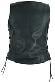 Women's leather motorcycle vest with pockets handcrafted by SOVR Leather