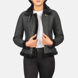 Distressed Black Leather Shearling Jacket