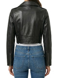 Women’s Cropped Black Biker Style Leather Jacket