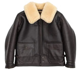 Men's black genuine leather shearling bomber jacket front view by SOVR Leather