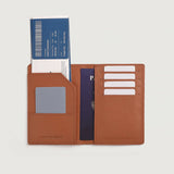 Interior of men's brown textured leather wallet showing cash and card compartments