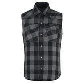 Men's grey riding flannel shirt front view with reinforced black panels by SOVR Leather