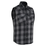 Side profile of men's grey cotton riding flannel shirt
