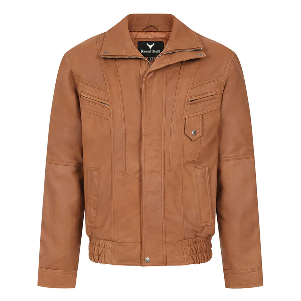 Men's Tan Brown Genuine Leather Motorcycle Jacket – Bomber Fit
