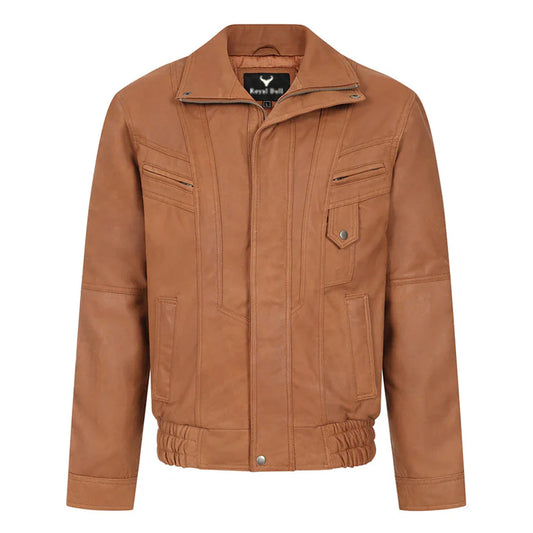 Men's Tan Brown Genuine Leather Motorcycle Jacket – Bomber Fit