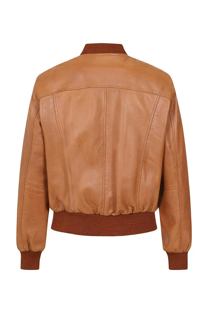 Men's Tan Genuine Leather Bomber Jacket – Style & Comfort