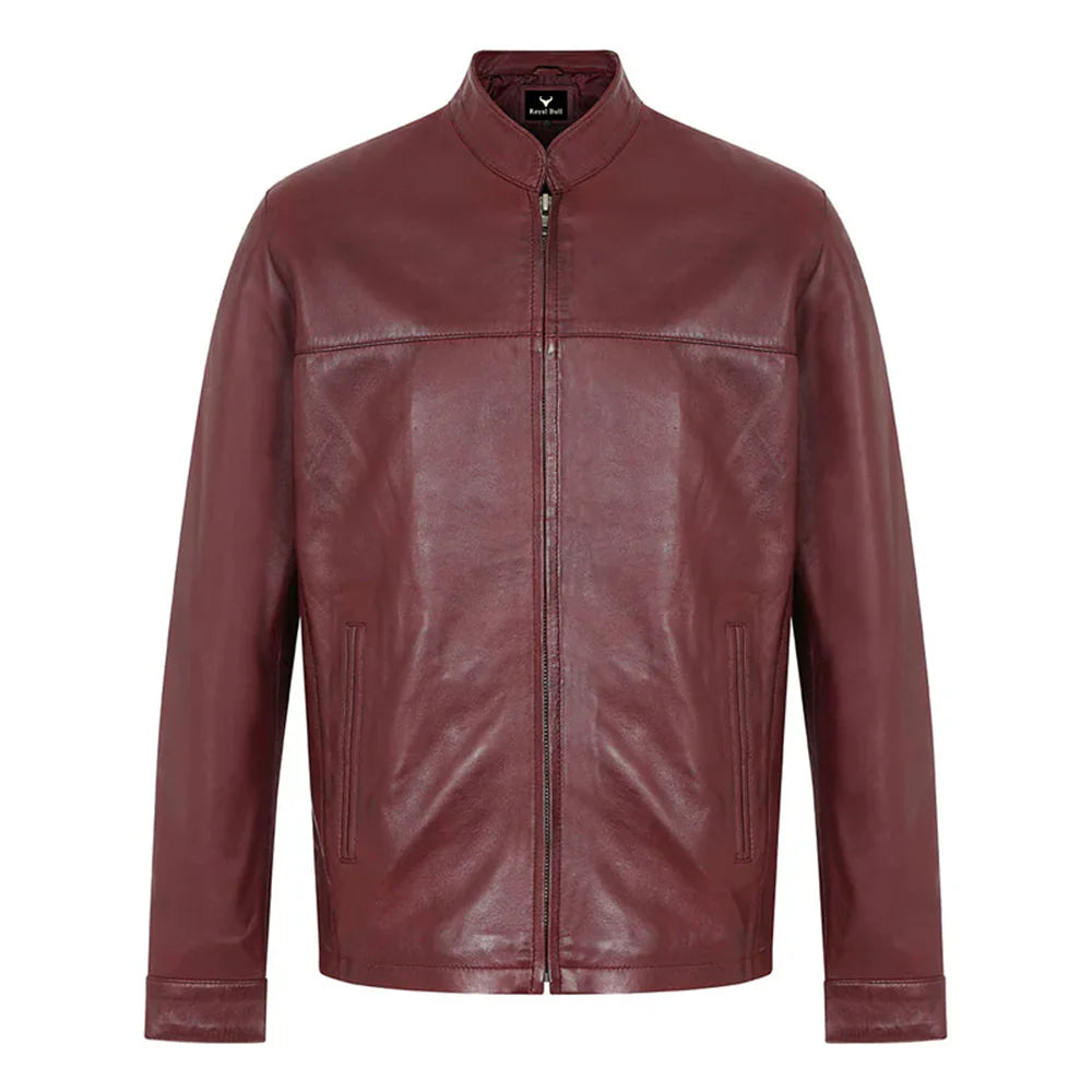 Men's Maroon Red Genuine Leather Motorcycle Jacket