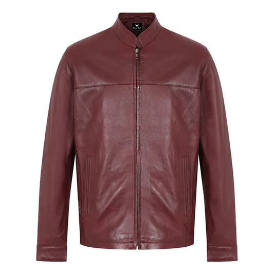 Men's Maroon Red Genuine Leather Motorcycle Jacket