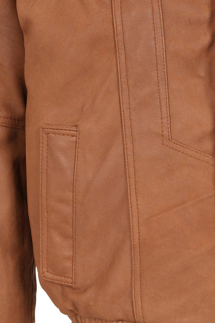 Men's Tan Brown Genuine Leather Motorcycle Jacket – Bomber Fit