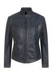 Women's Sky Blue Genuine Leather Biker Jacket – Nicely Fitted