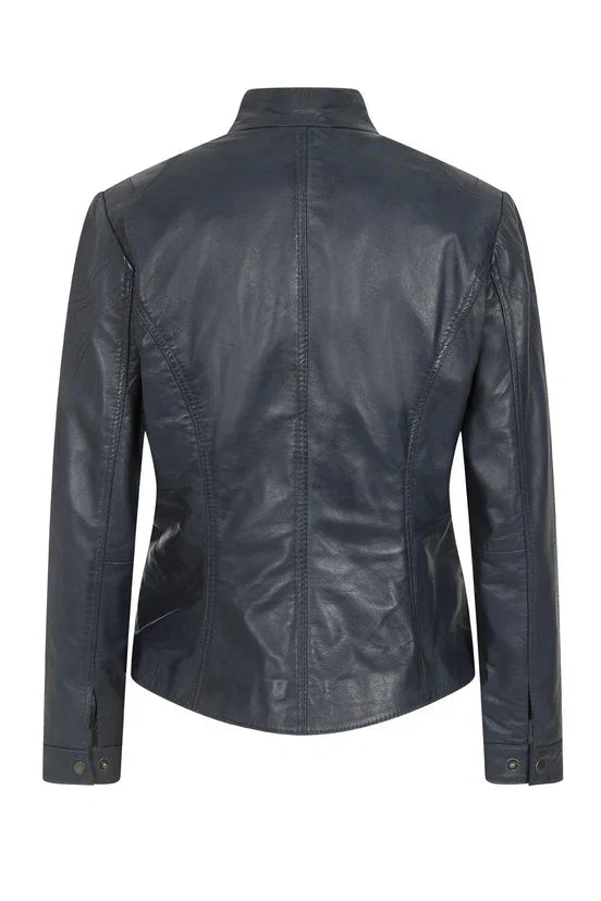 Women's Sky Blue Genuine Leather Biker Jacket – Nicely Fitted