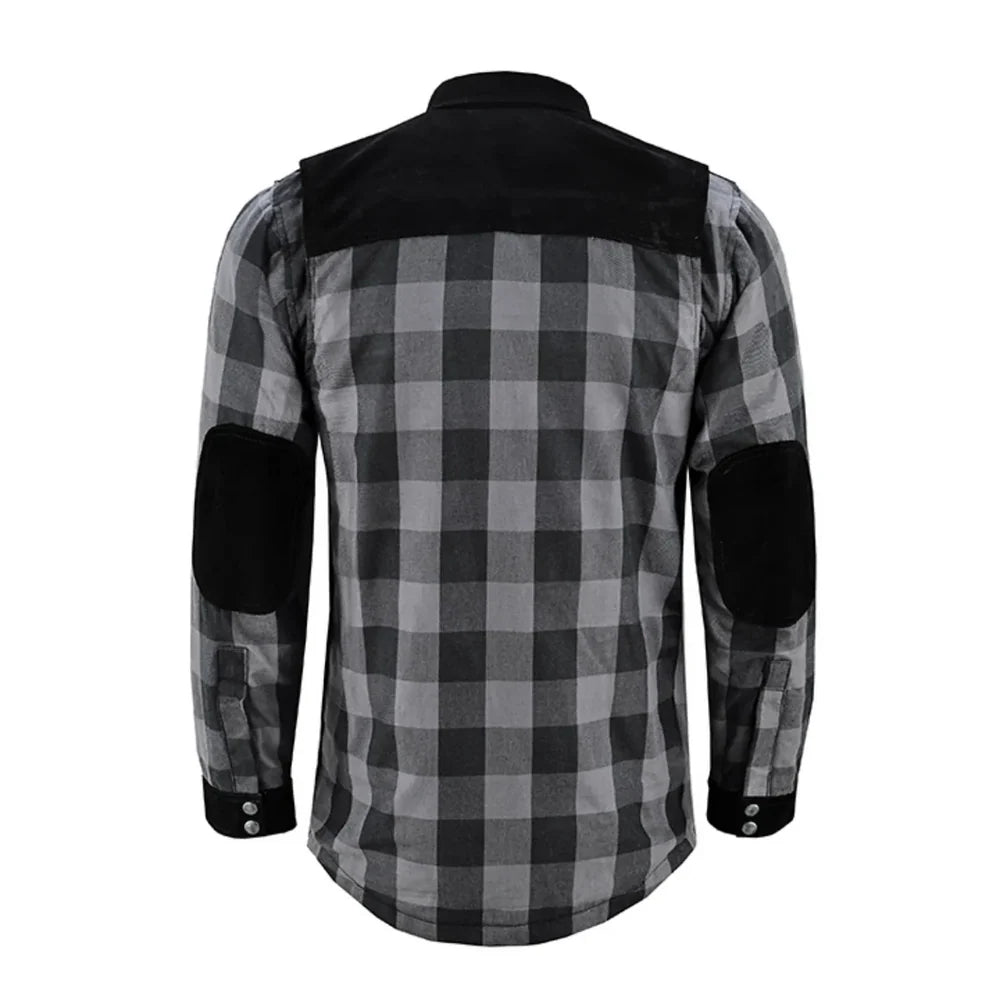 Gray Thread Men's Long Sleeve Motorcycle Flannel Shirt