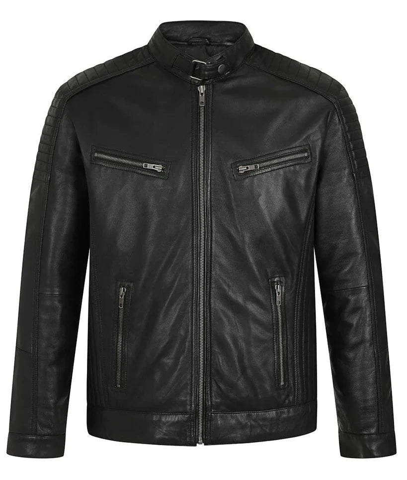 Men's Black Real Leather Biker Jacket – Refined Style