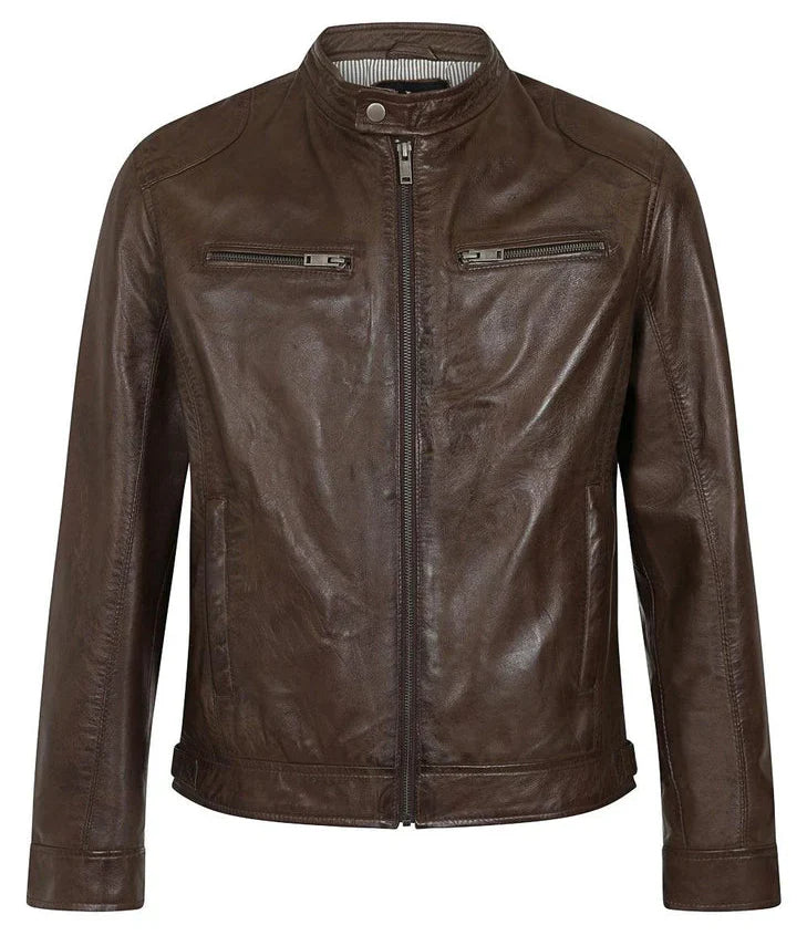 Men's Brown Genuine Leather Motorcycle Jacket – Timeless Style