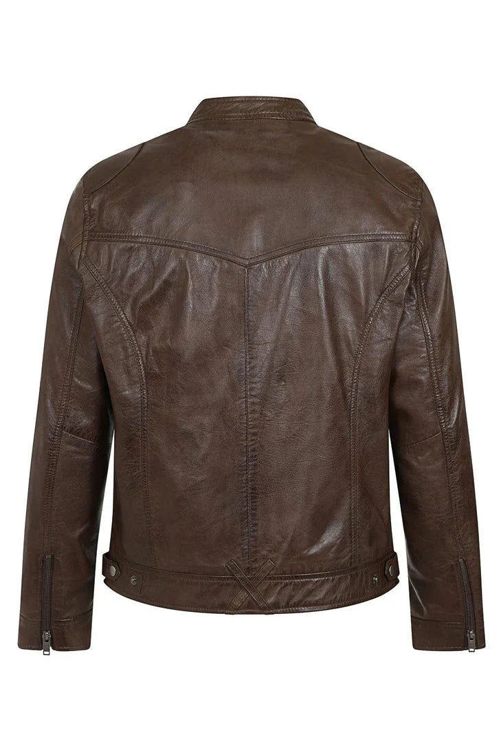 Men's Brown Genuine Leather Motorcycle Jacket – Timeless Style