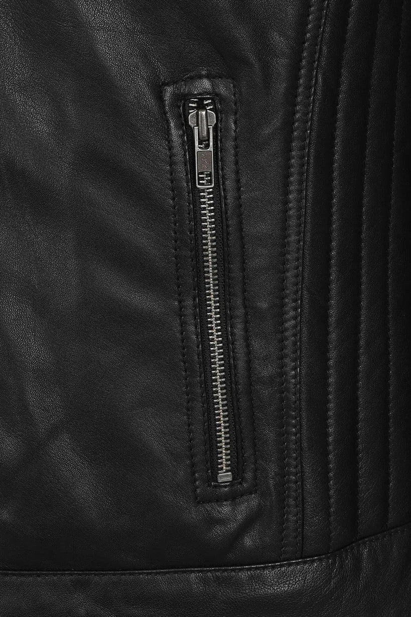 Men's Black Real Leather Biker Jacket – Refined Style
