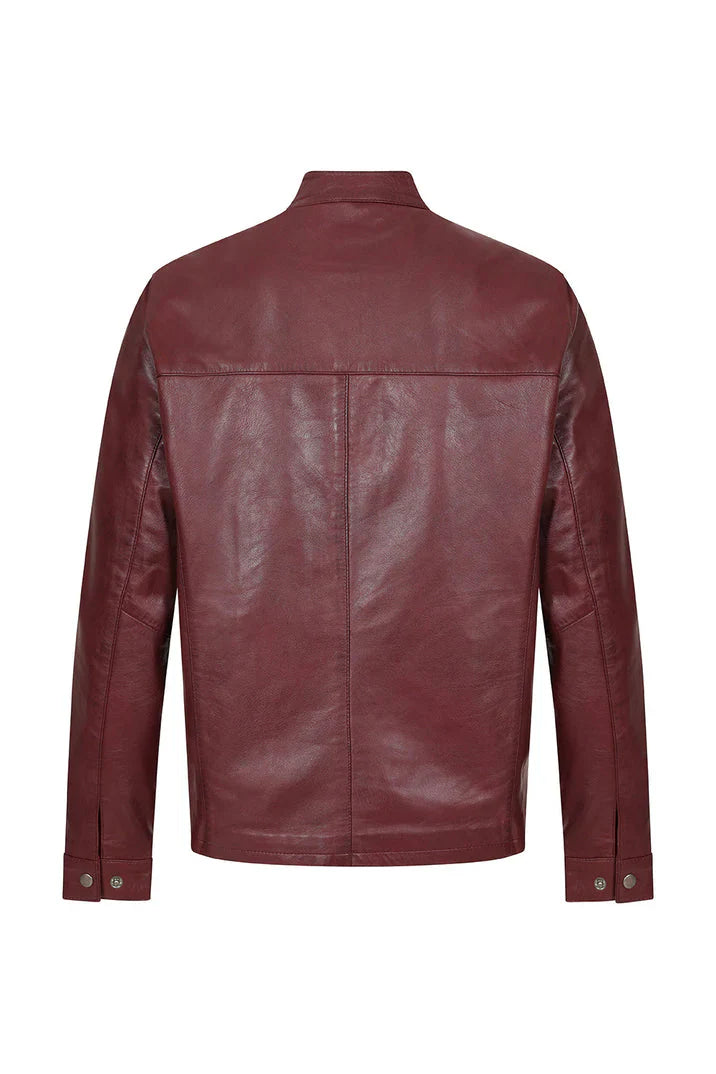 Men's Maroon Red Genuine Leather Motorcycle Jacket