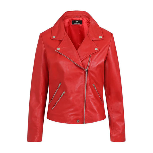 Women's Red Genuine Smooth Leather Biker Jacket