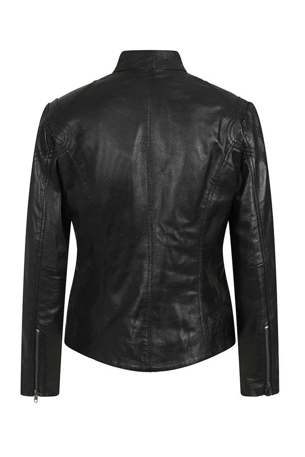 Women's Petite Black Genuine Leather Motorcycle Jacket