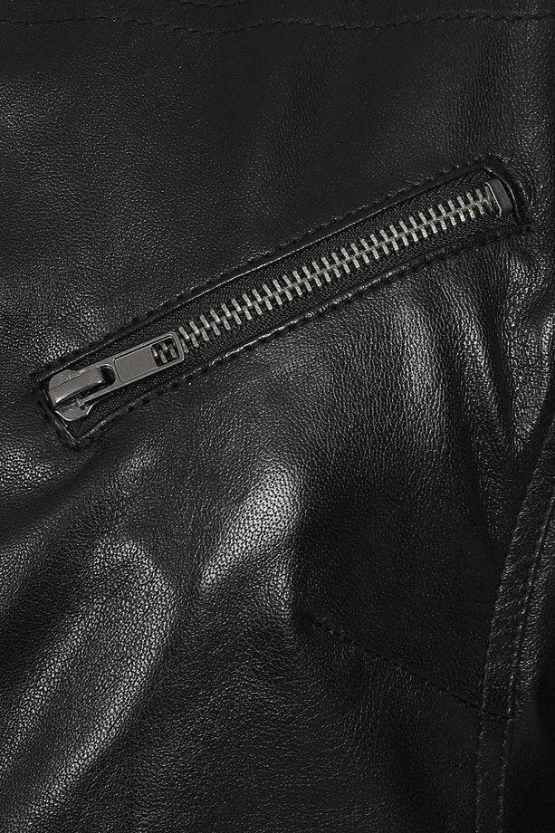 Women's Petite Black Genuine Leather Motorcycle Jacket