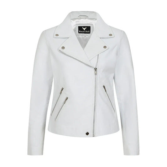 Women's White Genuine Leather Motorcycle Jacket