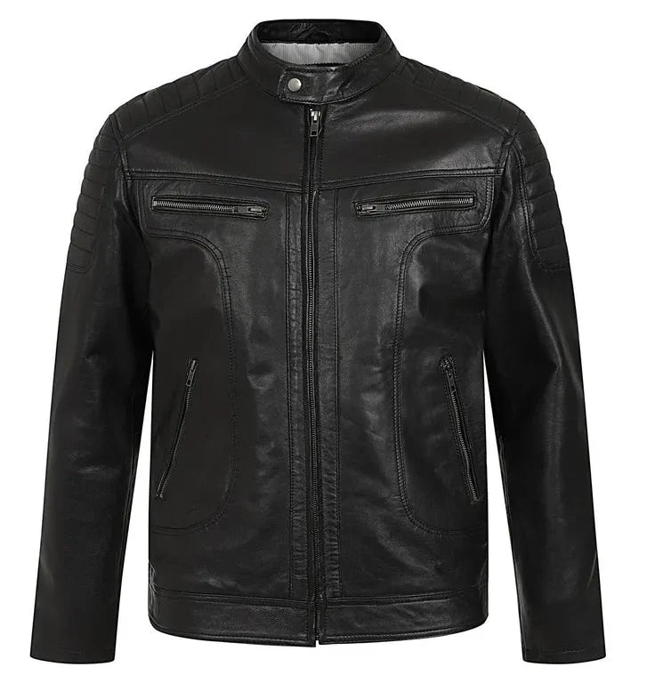 Men's Black Genuine Leather Biker Jacket – Classic Fit
