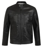 Men's Black Genuine Leather Biker Jacket – Classic Fit