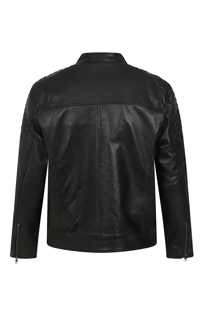 Men's Black Genuine Leather Biker Jacket – Classic Fit