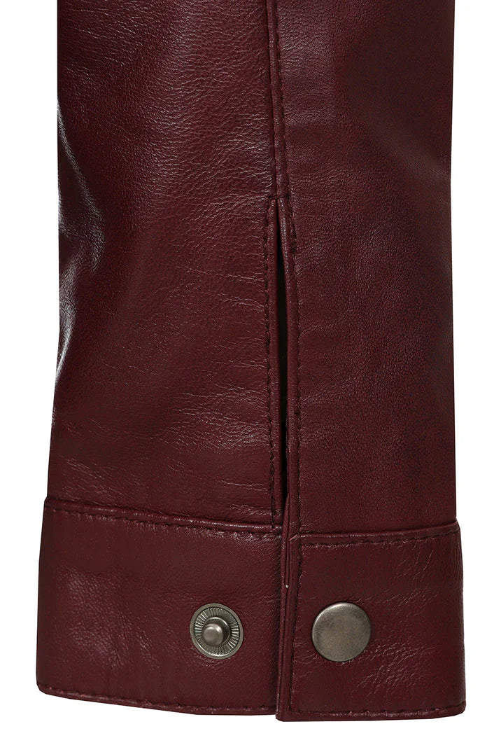 Men's Maroon Red Genuine Leather Motorcycle Jacket