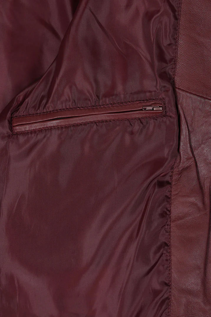 Men's Maroon Red Genuine Leather Motorcycle Jacket