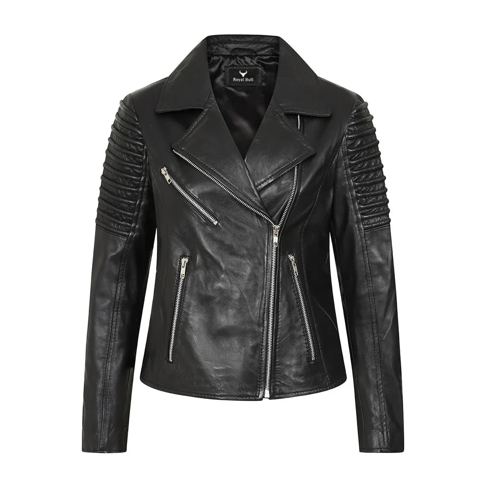 Women's Finest Genuine Black Leather Motorcycle Jacket