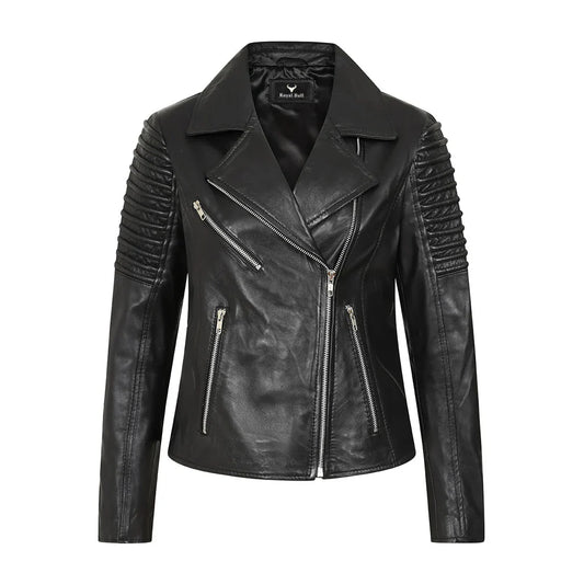 Women's Finest Genuine Black Leather Motorcycle Jacket