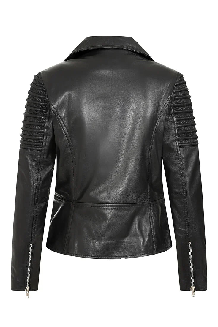 Women's Finest Genuine Black Leather Motorcycle Jacket