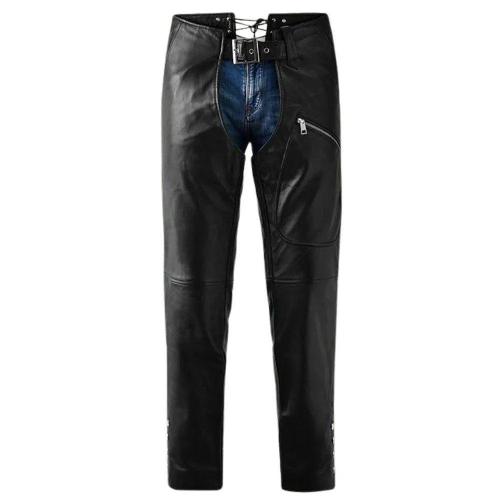Alison Women's Black Leather Motorcycle Chaps