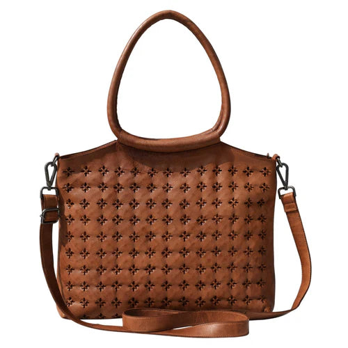 Women's designer leather tote and crossbody bag with laser-cut detail by SOVR Leather