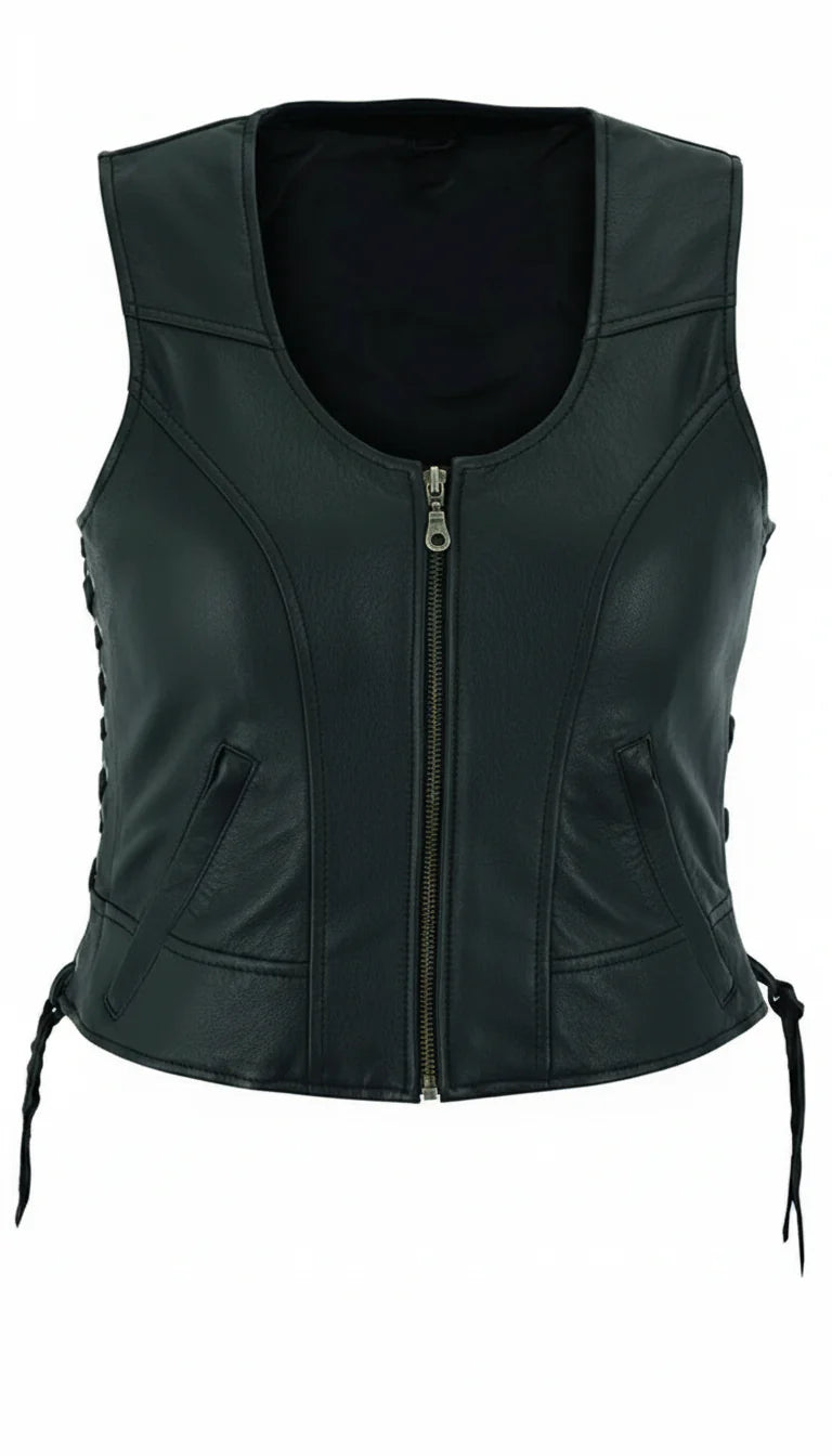 Feather Women's Genuine Leather Motorcycle Vest
