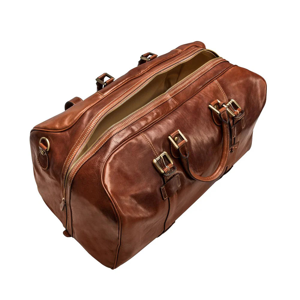 Men's full grain leather duffel bag handcrafted by SOVR Leather