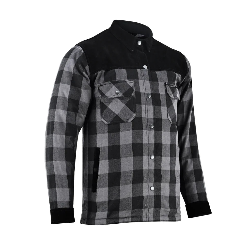 Gray Thread Men's Long Sleeve Motorcycle Flannel Shirt