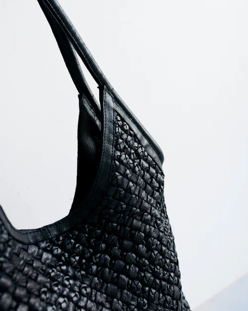 Women's handwoven leather tote bag handcrafted by SOVR Leather